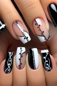 black-white-short-nails